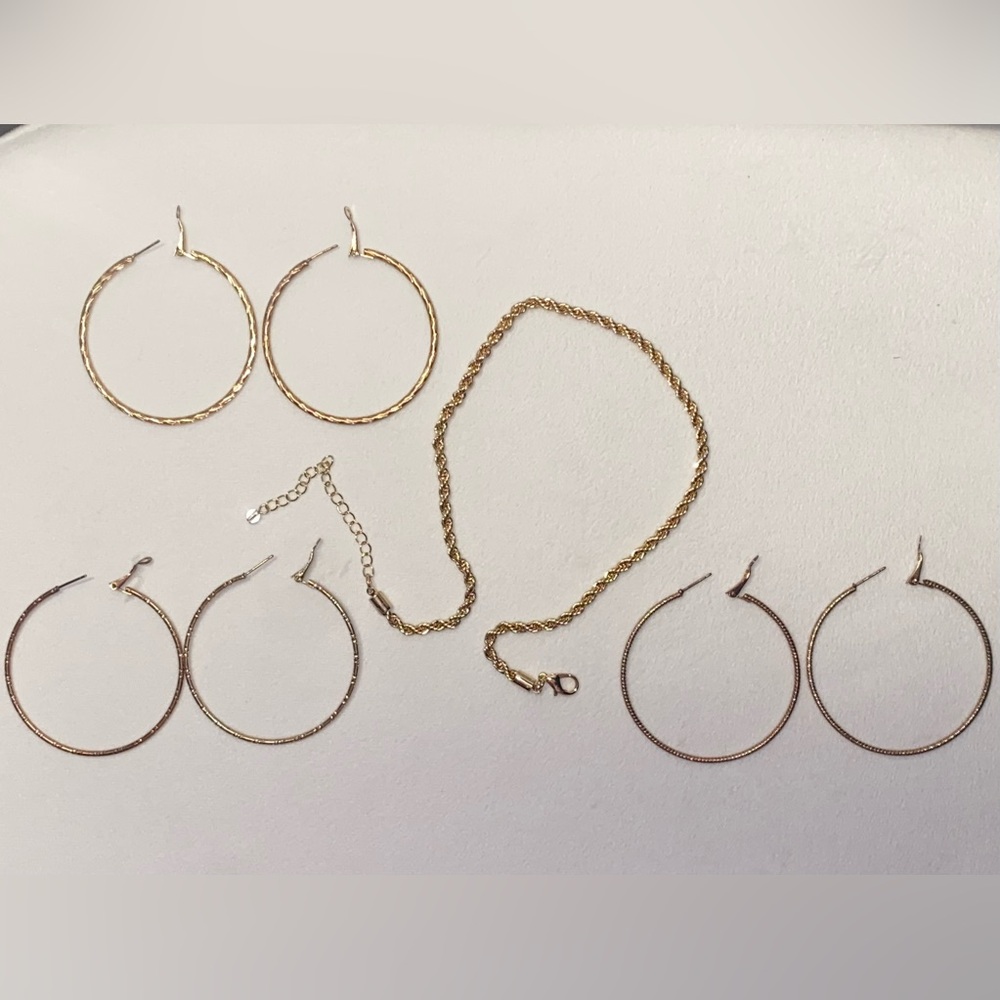 3 Gold Hoop Earrings and Necklace Set!!